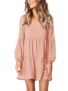 Foto 1 | Foto 1 | Vestido Amoretu Para Mujer, Cuello En V, Manga Larga, Manga Larga, Midi, Rosa - Venta Internacional.