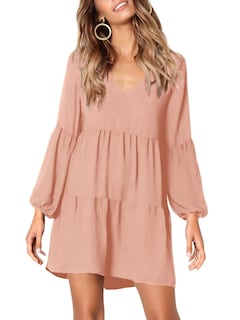 Foto 2 | Foto 2 | Vestido Amoretu Para Mujer, Cuello En V, Manga Larga, Manga Larga, Midi, Rosa - Venta Internacional.