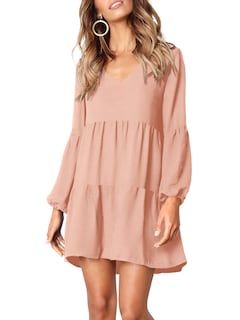 Foto 3 | Foto 3 | Vestido Amoretu Para Mujer, Cuello En V, Manga Larga, Manga Larga, Midi, Rosa - Venta Internacional.