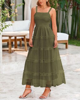 Foto 2 | Foto 2 | Vestido Largo De Verano Prettygarden De Tul Con Volantes, Sin Mangas, Para Mujer - Venta Internacional.