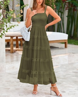 Foto 3 | Foto 3 | Vestido Largo De Verano Prettygarden De Tul Con Volantes, Sin Mangas, Para Mujer - Venta Internacional.