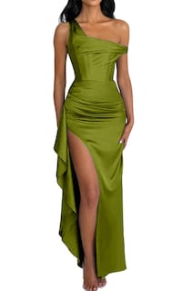 Foto 1 | Foto 1 | Vestido De Fiesta Lphirkut Satinado Largo Con Hombros Descubiertos Y Sirena Fruncida - Venta Internacional.