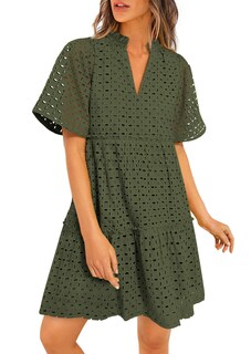 Foto 1 | Foto 1 | Vestido Prettygarden Para Mujer, Manga Corta, Cuello En V, Ojales, Verde - Venta Internacional.