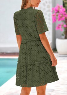 Foto 2 | Foto 2 | Vestido Prettygarden Para Mujer, Manga Corta, Cuello En V, Ojales, Verde - Venta Internacional.