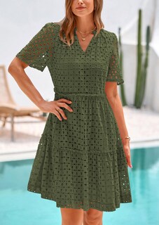 Foto 3 | Foto 3 | Vestido Prettygarden Para Mujer, Manga Corta, Cuello En V, Ojales, Verde - Venta Internacional.