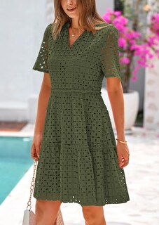 Foto 4 | Foto 4 | Vestido Prettygarden Para Mujer, Manga Corta, Cuello En V, Ojales, Verde - Venta Internacional.