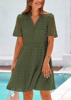 Foto 5 | Foto 5 | Vestido Prettygarden Para Mujer, Manga Corta, Cuello En V, Ojales, Verde - Venta Internacional.