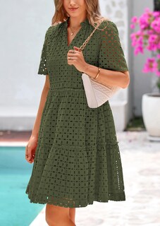 Foto 7 | Foto 7 | Vestido Prettygarden Para Mujer, Manga Corta, Cuello En V, Ojales, Verde - Venta Internacional.