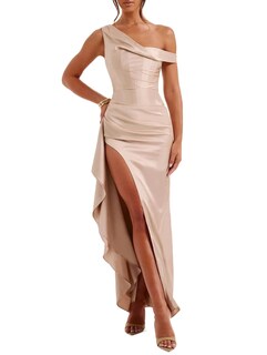 Foto 1 | Foto 1 | Vestido Largo De Satén Para Invitados De Boda, De Satén, Color Oro Rosa - Venta Internacional.