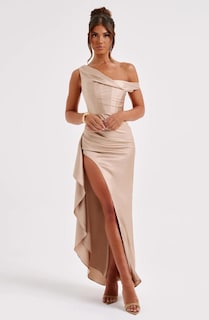 Foto 2 | Foto 2 | Vestido Largo De Satén Para Invitados De Boda, De Satén, Color Oro Rosa - Venta Internacional.