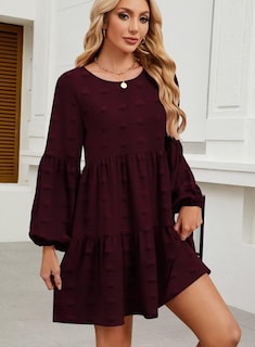 Foto 2 | Foto 2 | Vestido Casual Qacohu 2024 Con Lunares Suizos, Túnica, Manga Linterna, Mujer - Venta Internacional.