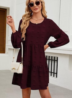 Foto 4 | Foto 4 | Vestido Casual Qacohu 2024 Con Lunares Suizos, Túnica, Manga Linterna, Mujer - Venta Internacional.
