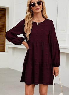 Foto 6 | Foto 6 | Vestido Casual Qacohu 2024 Con Lunares Suizos, Túnica, Manga Linterna, Mujer - Venta Internacional.