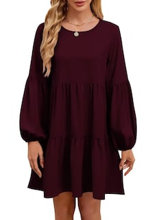 Foto 1 | Foto 1 | Vestido Qacohu, Túnica De Manga Larga, Otoño 2024, Rojo Vino Para Mujer - Venta Internacional.