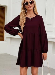 Foto 6 | Foto 6 | Vestido Qacohu, Túnica De Manga Larga, Otoño 2024, Rojo Vino Para Mujer - Venta Internacional.