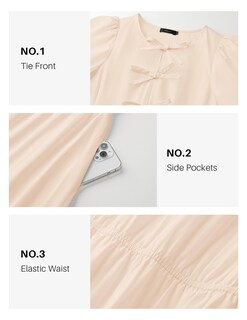 Foto 5 | Foto 5 | Vestido Zesica Summer De Manga Corta Con Lazo En La Parte Delantera Babydoll Apricot - Venta Internacional.