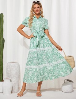 Foto 6 | Foto 6 | Vestido Grace Karin Para Mujer, Estampado Floral Fluido, Línea A, Verde - Venta Internacional.