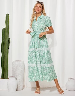Foto 7 | Foto 7 | Vestido Grace Karin Para Mujer, Estampado Floral Fluido, Línea A, Verde - Venta Internacional.