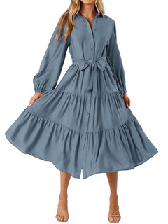 Foto 1 | Foto 1 | Vestido Mascomoda Para Mujer, Otoño 2024, Manga Larga, Midi, Gris Y Azul - Venta Internacional.