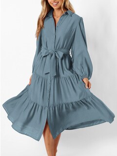 Foto 2 | Foto 2 | Vestido Mascomoda Para Mujer, Otoño 2024, Manga Larga, Midi, Gris Y Azul - Venta Internacional.