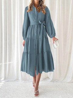 Foto 3 | Foto 3 | Vestido Mascomoda Para Mujer, Otoño 2024, Manga Larga, Midi, Gris Y Azul - Venta Internacional.