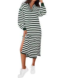 Foto 1 | Foto 1 | Vestido Tipo Suéter Mascomoda Para Mujer, A Rayas De Otoño, Cuello En V, Holgado - Venta Internacional.