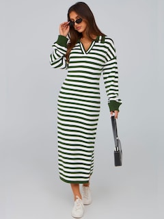 Foto 3 | Foto 3 | Vestido Tipo Suéter Mascomoda Para Mujer, A Rayas De Otoño, Cuello En V, Holgado - Venta Internacional.