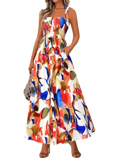 Foto 1 | Foto 1 | Vestido De Verano Prettygarden Floral Sin Mangas Maxi Azul Para Mujer - Venta Internacional.