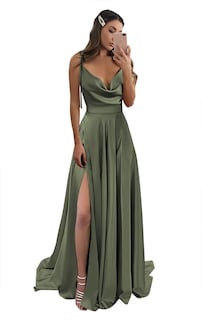 Foto 1 | Foto 1 | Vestido De Dama De Honor Monvelli A Line, Satén, Cuello Vuelto, Verde Musgo - Venta Internacional.