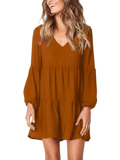 Foto 1 | Foto 1 | Vestido Amoretu Tipo Túnica Con Cuello En V Para Mujer, Color Marrón - Venta Internacional.