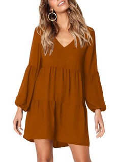 Foto 2 | Foto 2 | Vestido Amoretu Tipo Túnica Con Cuello En V Para Mujer, Color Marrón - Venta Internacional.
