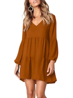 Foto 3 | Foto 3 | Vestido Amoretu Tipo Túnica Con Cuello En V Para Mujer, Color Marrón - Venta Internacional.
