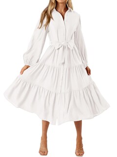 Foto 1 | Foto 1 | Vestido Mascomoda 2024 De Otoño, Manga Larga, Cuello En V, Midi, Blanco - Venta Internacional.