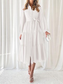 Foto 3 | Foto 3 | Vestido Mascomoda 2024 De Otoño, Manga Larga, Cuello En V, Midi, Blanco - Venta Internacional.