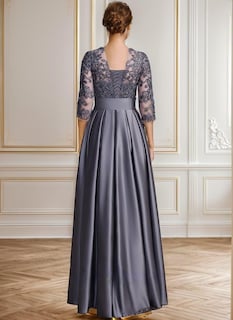 Foto 4 | Foto 4 | Vestido Largo De Satén Con Encaje En Forma De A Para Madre De La Novia, Diseño De Pavo Real - Venta Internacional.