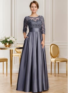 Foto 7 | Foto 7 | Vestido Largo De Satén Con Encaje En Forma De A Para Madre De La Novia, Diseño De Pavo Real - Venta Internacional.