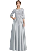 Vestido Largo De Encaje Satinado Plateado Raomiao Para Madre Del Novio - Venta Internacional.