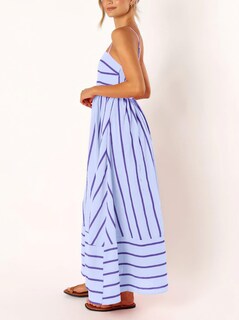 Foto 5 | Foto 5 | Vestido Largo Chouyatou Para Mujer, A Rayas, Espalda Fruncida, Morado - Venta Internacional.