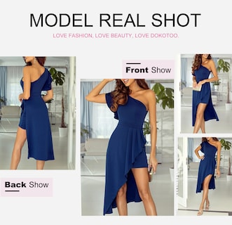 Foto 4 | Foto 4 | Vestido Dokotoo De Un Solo Hombro, Sin Mangas, Azul Alto Y Bajo Para Mujer - Venta Internacional.