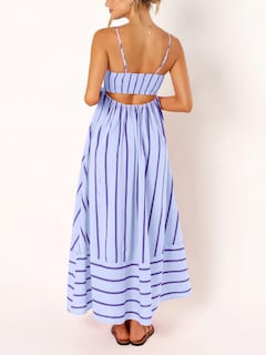 Foto 2 | Foto 2 | Vestido Largo Chouyatou Para Mujer, A Rayas, Espalda Fruncida, Morado - Venta Internacional.