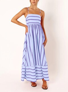 Foto 3 | Foto 3 | Vestido Largo Chouyatou Para Mujer, A Rayas, Espalda Fruncida, Morado - Venta Internacional.
