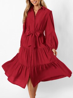 Foto 2 | Foto 2 | Vestido Mascomoda Para Mujer 2024, Manga Larga, Manga Larga, Midi, Rojo - Venta Internacional.