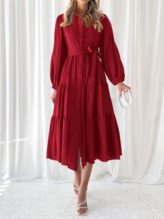 Foto 3 | Foto 3 | Vestido Mascomoda Para Mujer 2024, Manga Larga, Manga Larga, Midi, Rojo - Venta Internacional.