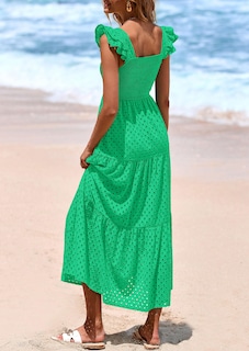 Foto 2 | Foto 2 | Vestido Largo Prettygarden Para Mujer, Cuello Cuadrado, Verde Fruncido - Venta Internacional.