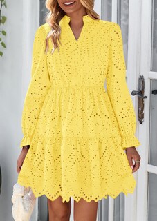 Foto 6 | Foto 6 | Vestido Prettygarden Para Mujer, Primavera De 2025, Manga Abullonada, Amarillo - Venta Internacional.
