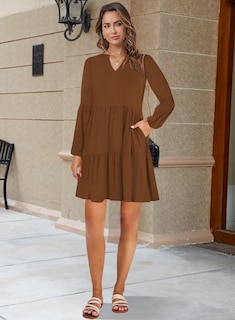 Foto 2 | Foto 2 | Vestido Túnica Qacohu 2024 Con Cuello En V Y Manga Larga Con Bolsillos Para Mujer - Venta Internacional.