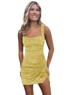 Foto 1 | Foto 1 | Vestido De Bienvenida Bolensye Amarillo Con Lentejuelas Y Abertura Para Adolescentes 2024 - Venta Internacional.