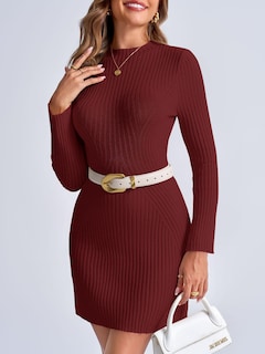 Foto 2 | Foto 2 | Vestido Tipo Suéter Saodimallsu 2024 Para Mujer, Manga Larga, Color Burdeos - Venta Internacional.