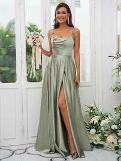 Foto 5 | Foto 5 | Vestido De Fiesta Monvelli De Satén Con Cuello Vuelto, Sin Espalda Y Abertura, Amarillo - Venta Internacional.