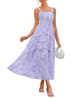 Foto 1 | Foto 1 | Vestido Largo Grace Karin, Bohemio, Floral Escalonado, Verano 2025, Morado - Venta Internacional.